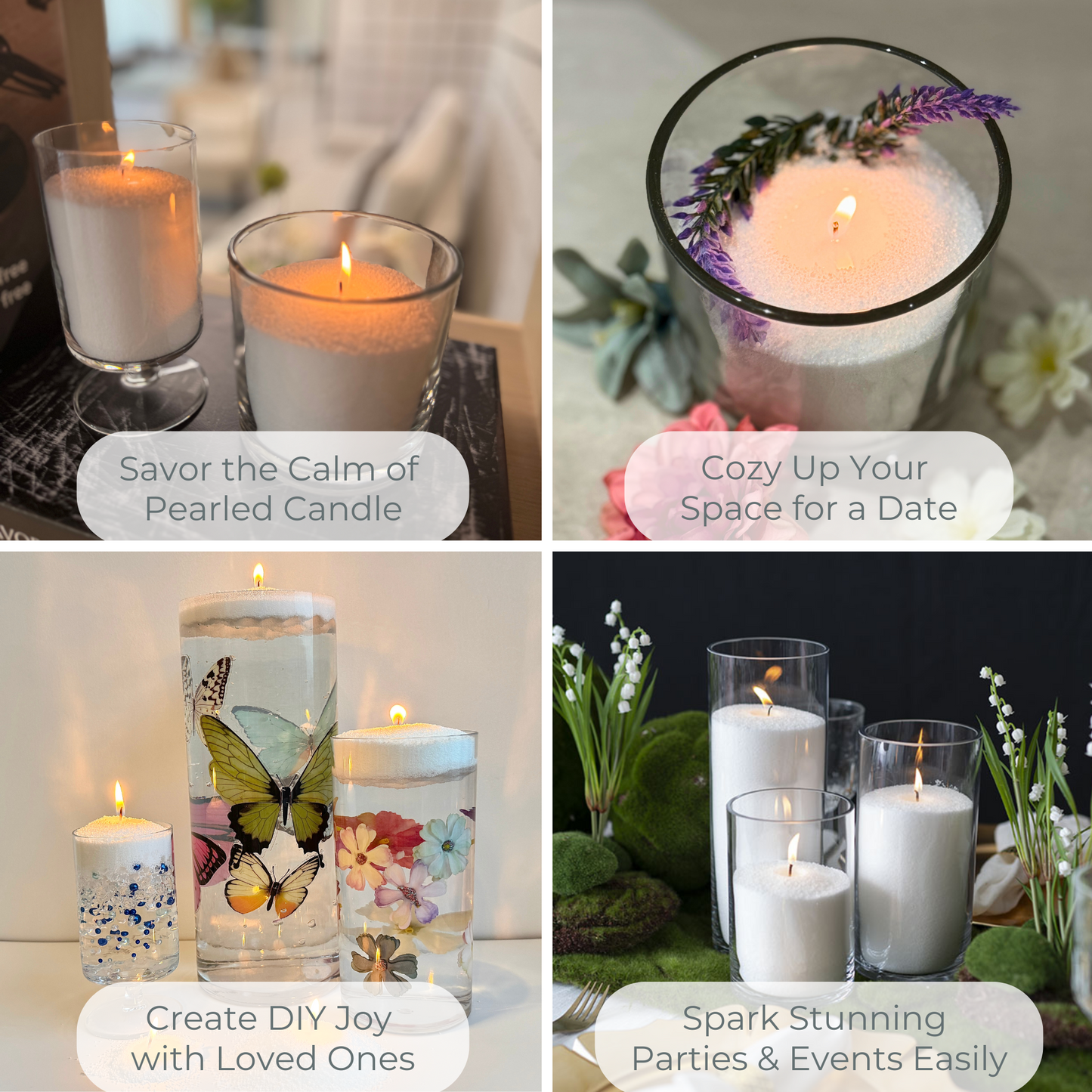 Pearled Candle 20oz/567g + 35 Wicks – Includes a Free DIY Gift Pack, Ideal for event planners & decor lovers, Scent-Free, 100% Plant-based wax