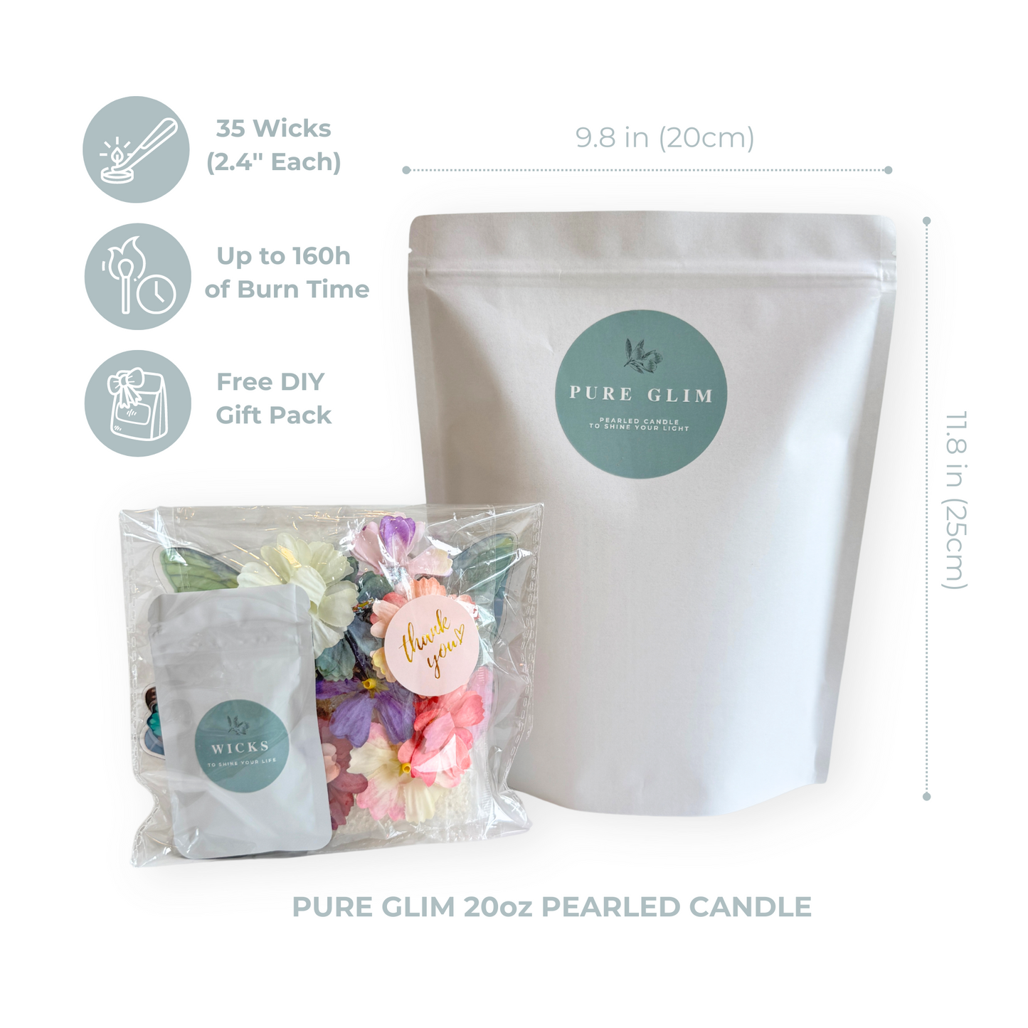 Pearled Candle 20oz/567g + 35 Wicks – Includes a Free DIY Gift Pack, Ideal for event planners & decor lovers, Scent-Free, 100% Plant-based wax